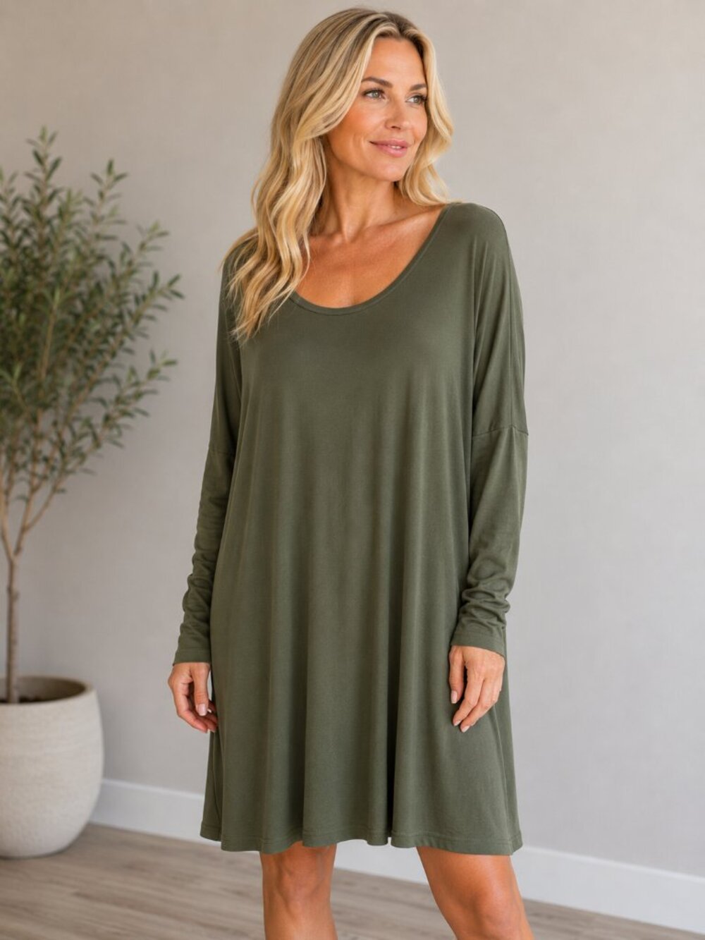 Ilse Jacobsen Green T-Shirt 131 Tunic Dress Stretch Knit Women's Large